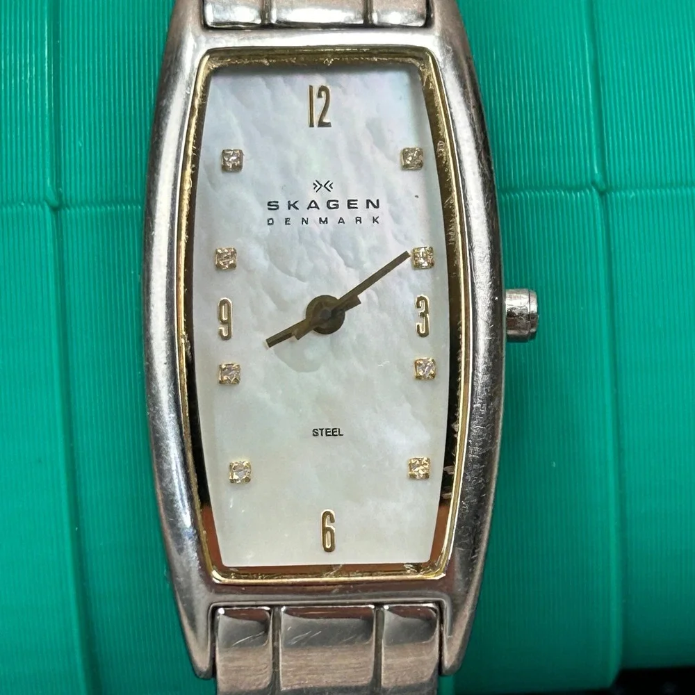 Skagen Denmark N519SGXC Womens‎ Watch Mother of Pearl Dial Stainless Steel Link